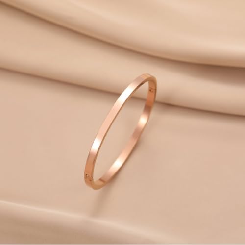 Gold Bangle for Women - 18K Gold Plated Stainless Steel Love Friendship Crystal Bracelets with Cubic Zirconia - color: 3mm bangle - Rose Gold
