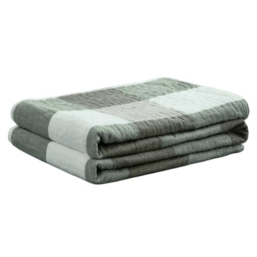 Cotton Throw Blanket for Couch, 50"x60" Plaid Checkered Muslin Blanket, Soft 4-Layer Pre-Washed Reversible & Breathable, All-Season Lightweight Bed Blanket (Green) - color: Green Checkered, size: 50"x60"