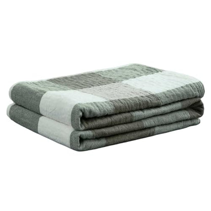 Cotton Throw Blanket for Couch, 50"x60" Plaid Checkered Muslin Blanket, Soft 4-Layer Pre-Washed Reversible & Breathable, All-Season Lightweight Bed Blanket (Green) - color: Green Checkered, size: 50"x60"