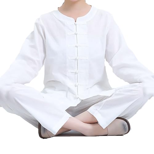 Meditation Clothing Meditation Clothes Suit,Chinese Round Neck Cloths Meditation Cloths Buddha Unisex - color: White, size: Medium