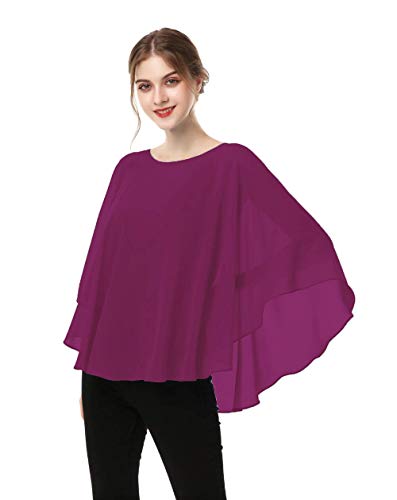 Capes for Womens Casual chiffon shawl Casual Chiffon Cape Sheer shawls and wraps Poncho Capelets Cover Up - color: Red Purple