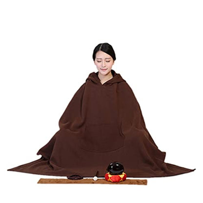QIEZI Unisex Meditation Hooded Sit-in Cloak - color: Brown, size: Large