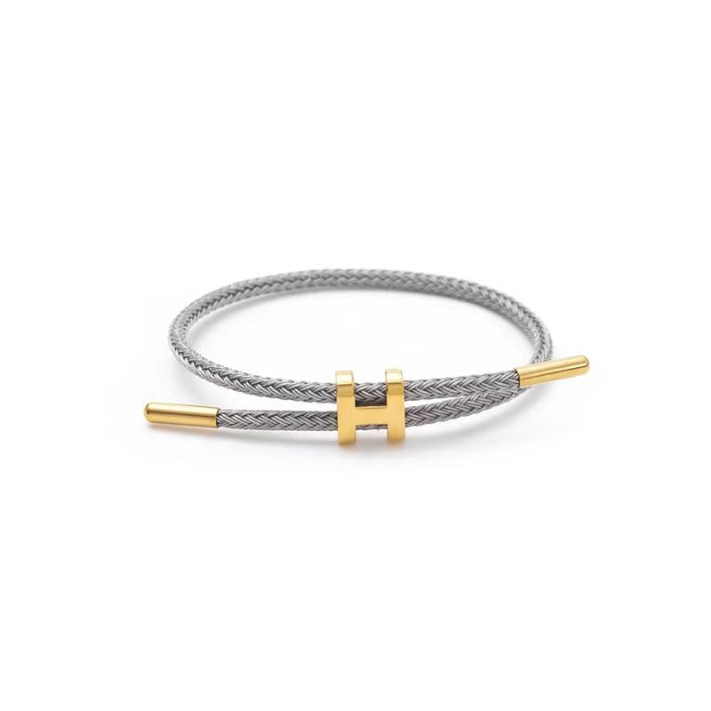 OSIRIDEH2 Bracelet with Adjustable Design Polished H Shape Buckle, Bracelets for Women, 18k Gold-plated Buckle Design Titanium Steel Wire Rope Women's Gift Jewelry - color: gray gold