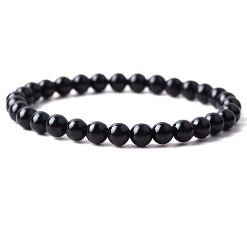 Handmade Stretch Elastic Bracelet Natural Stone Crystal Healing Power Energy Gifts for Reiki Nature's Beauty and Spiritual Essence Unisex 6mm - color: Black Obsidian