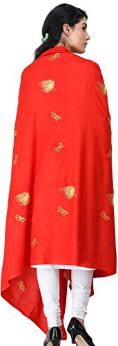 Exotic India Radhe Prayer Shawl with Embroidered Peacock Feather - PolyCotton - color: Bittersweet