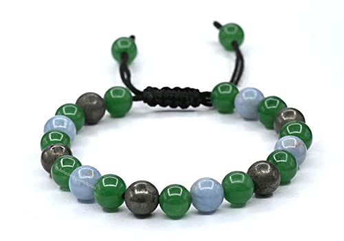 Amazing Gemstone Motivational Bracelet for Women Men Manifestation - Pyrite Angelite Green Aventurine Bracelet for Healing Calming Anxiety Stress Relief Gifts Pulseras Para Hombres Mujer (Adjustable) - color: Motivation & Self Belief