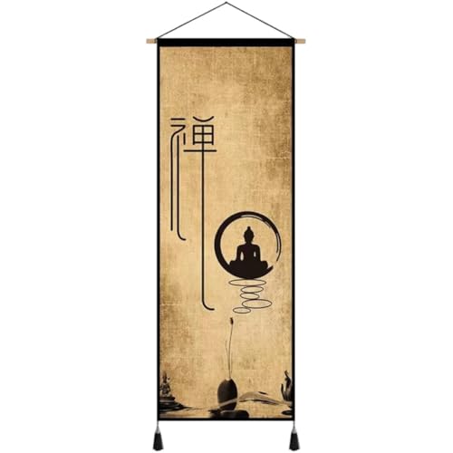 Chinese Scroll Painting Ancient Zen Wall Hanging Painting Retro Wall Decoration for Living Room Bedroom Office Home Accessory