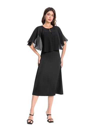 Baoqiya Capelets for women Chiffon Cape Soft Shawls and Wraps Wedding Capes 1920s flapper Cover Up - color: Black