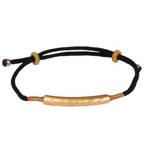 Om Mani Padme Hum Bracelet, Handmade Tibetan Buddhist Mala Bracelet with Six True Words Mantra for Protection, Good Luck & Positive Karma, Adjustable Red or Black String Bracelet for Women & Men - color: black