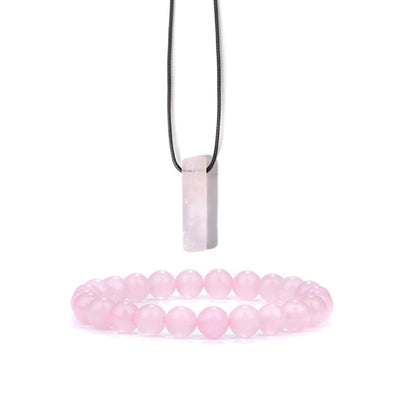 Pingyongchang Stress Relief Anxiety Yoga Bracelets Necklace Set,Healing Crystal Stone Mantra Bracelets for Women Natural Crystal Stone birthday Gifts For Teen Girls Black Leather Necklace for Men - color: Rose Quartz