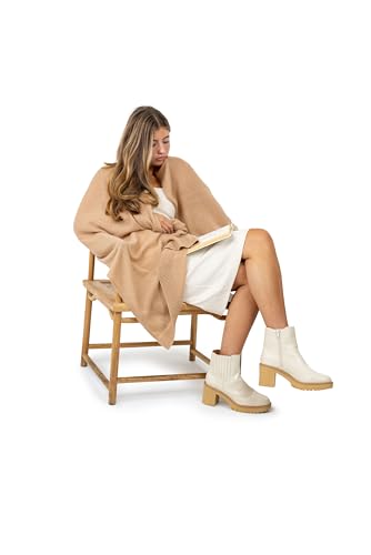 Velanio Cashmere Luxury Knitted Wrap Travel Shawl Scarf, Pashmina Stole, All-Season Scarf for Women Cashmere Wool Blend - color: Tan