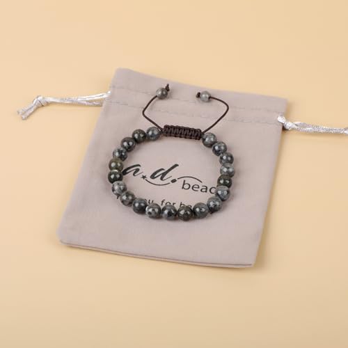 AD Beads Unisex 8mm Gemstone Bracelets Healing Macrame Adjustable 7-9 Inches || wear this healing natural gemstone bracelet help to erase your pain and fear || recover your energy||| - color: Larvikite