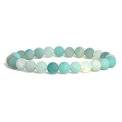 Justinstones Gem Semi Precious Gemstone 8mm Round Beads Stretch Bracelet 7 Inch Unisex - color: Matte Blue Amazonite