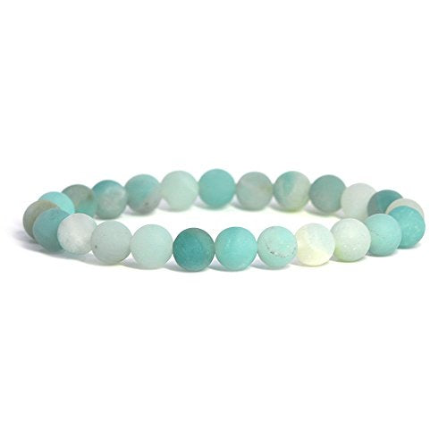 Justinstones Gem Semi Precious Gemstone 8mm Round Beads Stretch Bracelet 7 Inch Unisex - color: Matte Blue Amazonite