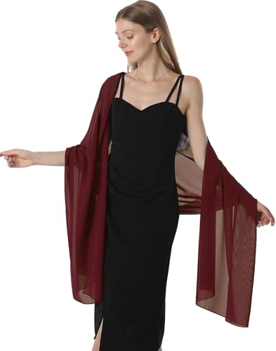 Chiffon Shawls and Wraps for Evening Dresses Women Elegant Soft Scarf Bridal Scarve Wedding Stole - color: Burgundy, size: Plus Size