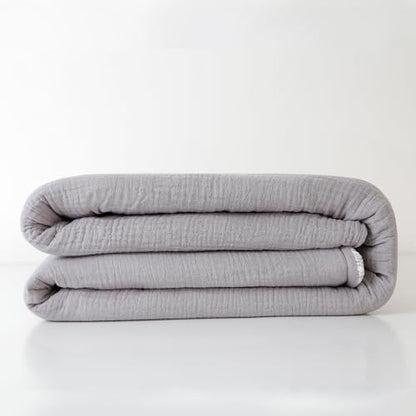 Muslin Cotton Throw Blanket with Flannel for Bed,Super Soft Muslin Blanket with Cozy Flannel for Adults 55 * 72inches,Grey. - color: Grey