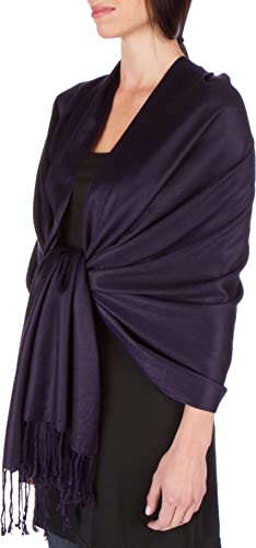 Sakkas Large Soft Silky Pashmina Shawl Wrap Scarf in Solid Colors - color: Plum