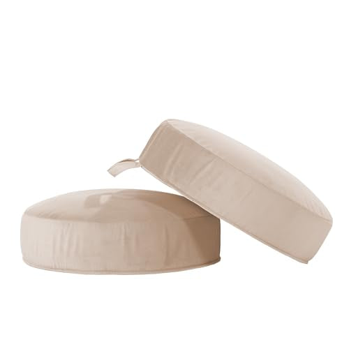 Factory Direct Partners FDP Overstuffed 16 inch Round Velvety and Vinyl Floor Cushions with Handles Flexible Seating for Home, Lounge, Yoga Studio, Deluxe Foam (2-Piece) - Beige - color: Beige