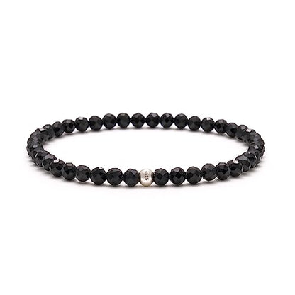 BERGERLIN Real natural stone bracelet - Tested and certified in Germany - Genuine bracelets with 925 Sterling silver pearl and faceted pearls - color: Onyx (agate color treated), size: X-Small