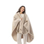 Berkshire Faux Fur Wearable Blanket, Cozy Reversible Loftmink Fleece Shawl with Hood & Side Pockets - color: Grain