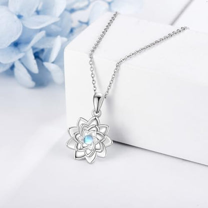 Hukkun Sterling Silver Lotus/Star Fidget Spinning Anxiety Relieving Necklace Jewelry Gift for Women - style: Spining Lotus Moonstone