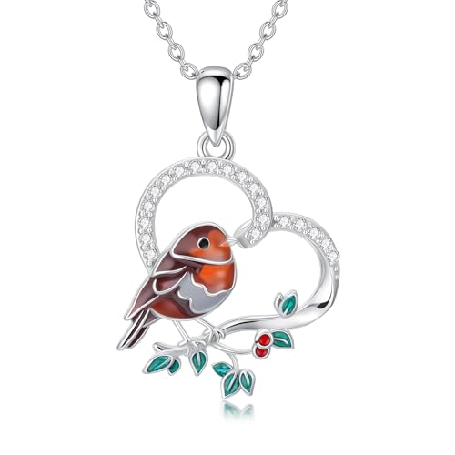 Hummingbird/Phoenix/Owl/Dove/Flamingo/Raven/Blue Jay/Cardinal/Peacock/Eagle/Parrot/Robin Necklace for Women 925 Sterling Silver Bird Pendant Necklace Animal Jewelry Gift for Mother Wife - style: Robin Necklace