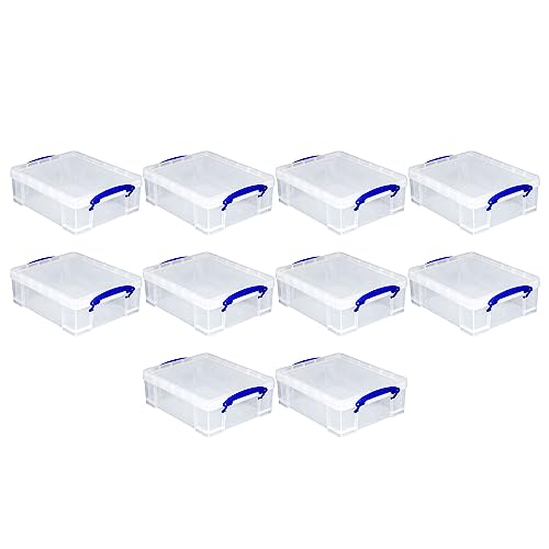 Really Useful Box Stackable 8.1L Plastic Storage Container Bin with Snap Lid & Built-in Clip Lock Handles for Home & Office Organization (10 Pack) - size: 10 Pack
