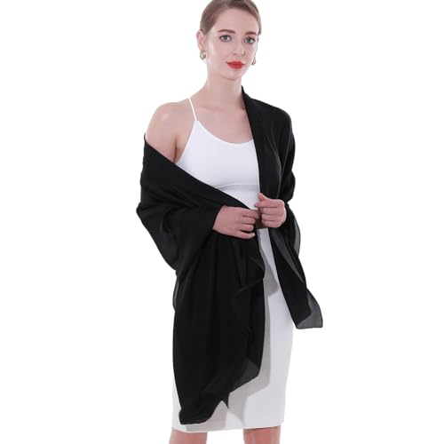 Womens Scarf Pashmina Shawls and Wraps for Evening Dresses Like Chiffon Silk Scarf for Bridal Weddings - color: Black