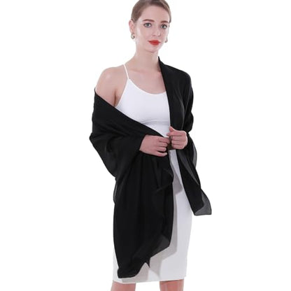 Womens Scarf Pashmina Shawls and Wraps for Evening Dresses Like Chiffon Silk Scarf for Bridal Weddings - color: Black