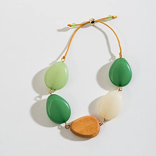 Howard's Green Genuine Glass and Wood Bead Adjustable Cord Bracelet for Women