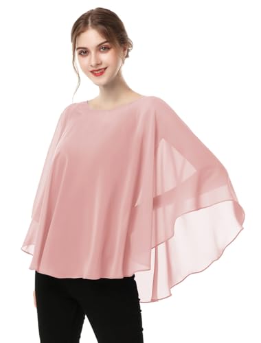 Capes for Womens Casual chiffon shawl Casual Chiffon Cape Sheer shawls and wraps Poncho Capelets Cover Up - color: Blush