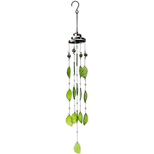 Vindar Wind Chimes, Glass Leaves Wind Chimes Outdoor Decor Handmade 32" Garden Chimes for Home, Patio, Backyard Decor Indoor and Outdoor Decor