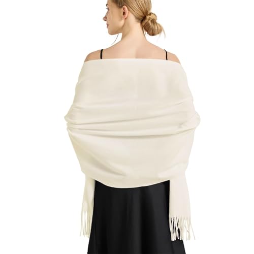 Ciormis Pashmina Scarf for Women, Soft Pashminas Shawls and Wraps for Evening Dresses, Wedding Bride Bridesmaid Shawls Scarf - color: C# Cream