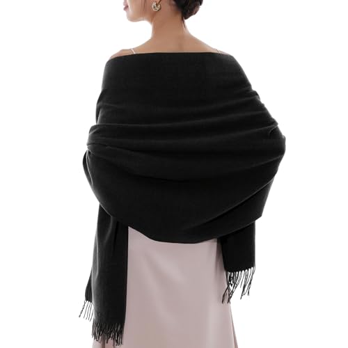 RIIQIICHY Women's Scarf Pashmina Shawls and Wraps for Evening Dress Bridesmaid Wedding Bridal Winter Warm Long Large Scarves - color: Black