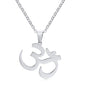 Stainless Steel Om Necklace for Men Women, gold plated/Silver/Black Yoga Charm Pendant Necklaces Aum Om Ohm Sanskrit Symbol Hindu Meditation Chain Necklace,Mens Womens Jewelry Gifts - color: Polished Silver