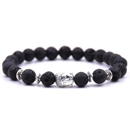 Handmade Buddha Charm Bracelet – Healing Stone Beads Bracelet with Buddha Charm, Mala Beads Yoga Beads – Stretch Bead Bracelet for Men and Women - style: Lava