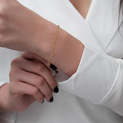 WEARON Gold Bracelet for Women 14K Gold Plated Snake Herringbone Figaro Cuban Bead Paperclip Cable Box Chain Simple Jewelry - style: Bead Chain 2.9mm