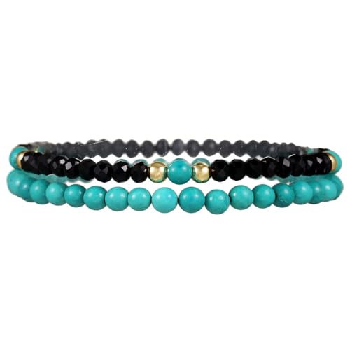 Puka Shell Bracelet for Men Wooden Bracelets Turquoise Stack Beaded Minimalist Trendy Jewelry for Friend Gift - style: 2pcs-Turquoise