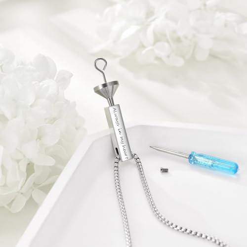 Cremation Urn Necklaces for Ashes Sterling Silver 3D Vertical Bar Memorial Pendant for Loved Ones Keepsake Cremation Jewelry Gifts for Women Men - style: Opal