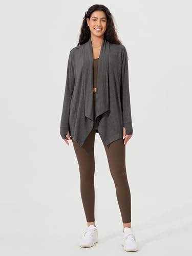 ODODOS Women's Drape Open Front Cardigans Cozy Soft Long Sleeve Casual Wrap Outerwear with Pockets Thumb Hole - color: Charcoal Heather, size: X-Large