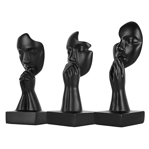 3-Piece Set of Thinker Statues, Gold and Black Abstract Art Meditation Prayer Sculptures, Modern Home Decoration, Desktop Decoration, Home Or Office Decoration Art Gifts(Black-A) - color: Black-a