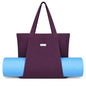Yoga Mat Bag for Women, 100% Cotton Canvas Tote with Wet/Dry Pocket, Bottle Holder and Inner Zipper Pocket, 25L Carrier for Pilates and Travel - color: Purple