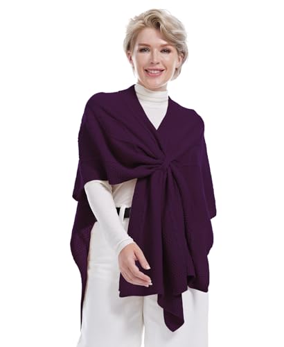 MissShorthair Knit Shawl Wraps for Women Boho Crochet Shawls Cape Open Front Cardigan - color: Violet