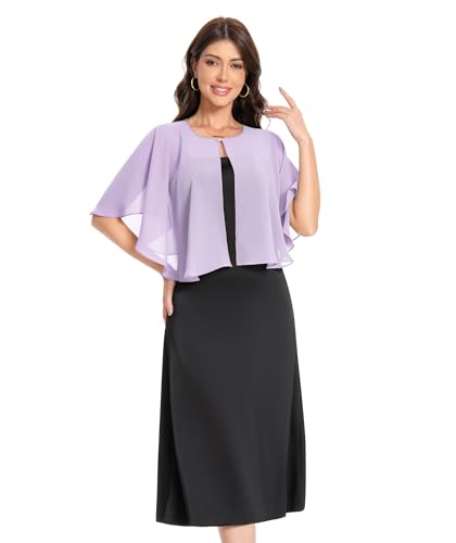 Baoqiya Capelets for women Chiffon Cape Soft Shawls and Wraps Wedding Capes 1920s flapper Cover Up - color: Lavende