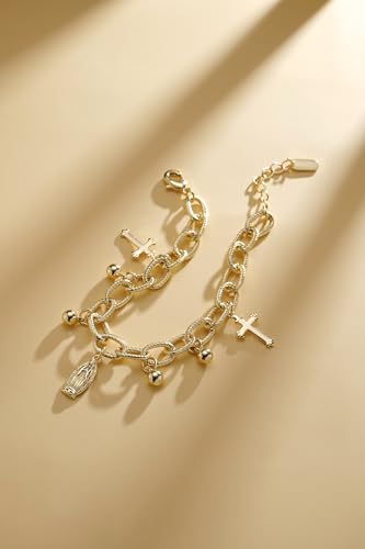 Bracelet for Women 14K Gold Plated Dainty Chain Simple Jewelry - style: Gold-Tone Religious Charm
