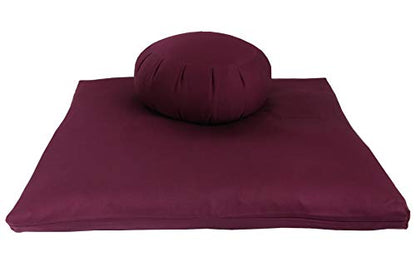 Buckwheat Zafu and Zabuton Meditation Cushion Set (2pc) - color: Burgundy