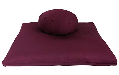 Buckwheat Zafu and Zabuton Meditation Cushion Set (2pc) - color: Burgundy