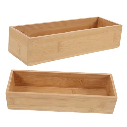 Unomor 2pcs Bamboo Storage Boxes Organizer Box for Home Office Craft Storage Portable Wooden