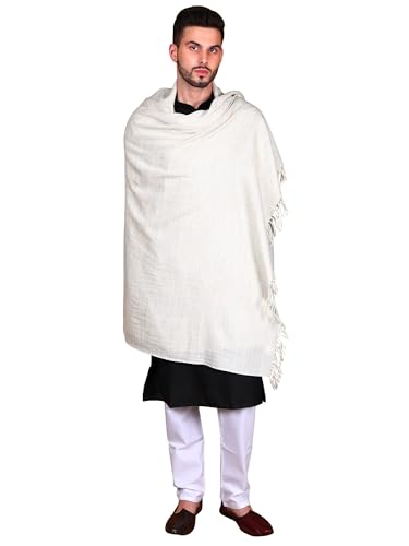 Exotic India Men's Plain Off White Woollen Lohi/Shawl | Traditional Soft Warm Meditation Stole, Scarf, Wrap From Kullu