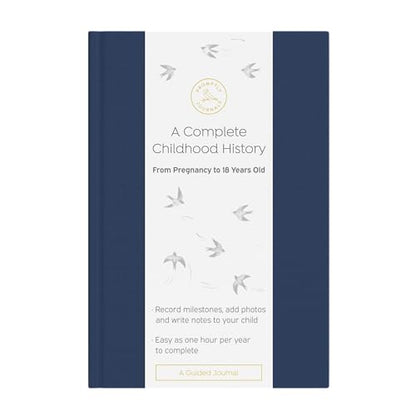 Promptly Journals, A Complete Childhood History: From Pregnancy to 18 Years Old (Navy Blue, Linen) | Baby Book and Pregnancy Journal | Baby Memory Book - color: Navy
